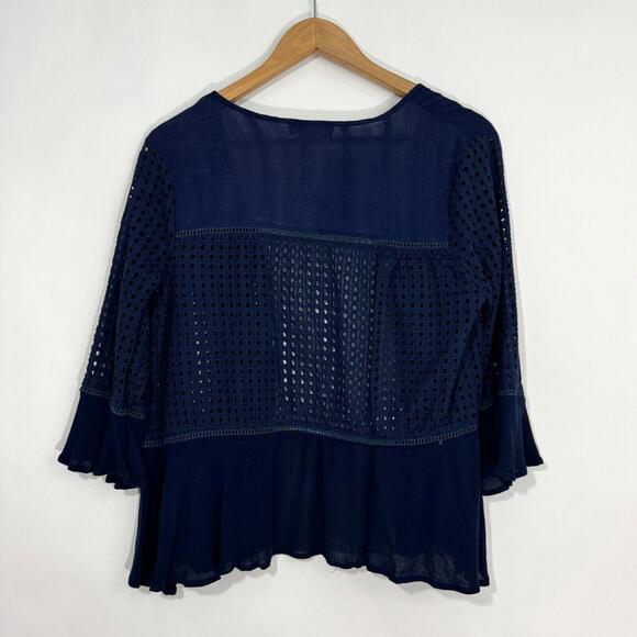 Suzanne Betro Women’s Size Small Blue Open Front Eyelet 3/4 Sleeve Cardigan - Picture 5 of 5